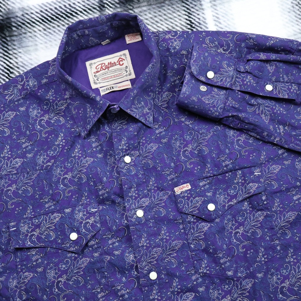 Rafter C Cowboy Collection Purple Paisley Western Snap Shirt XXL ProFlex 45